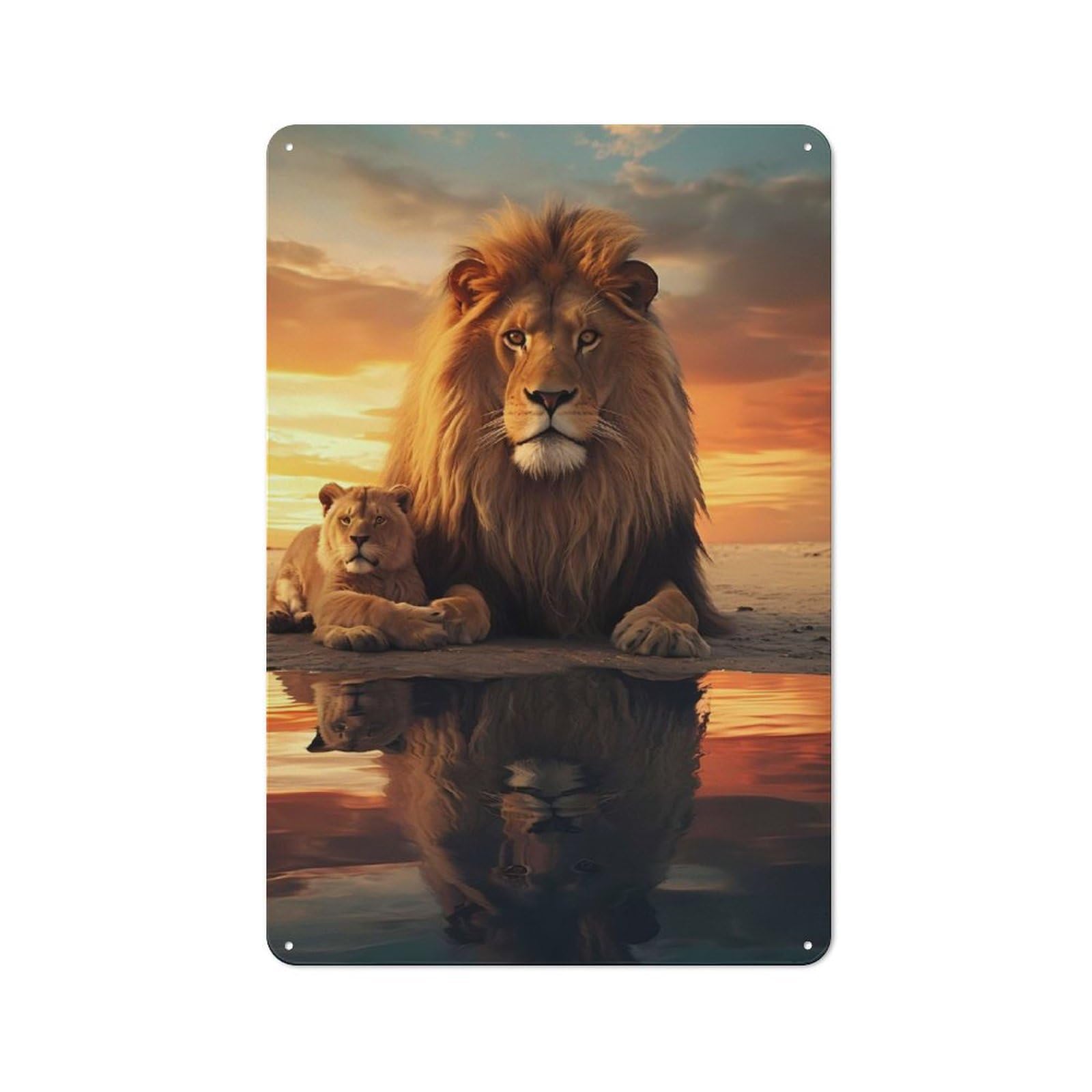 Father Lion And Son Warehouse Style Metal Wall Decor 30x20cm, Metal Wall Sign for Workspace, Cafe, Hallway Or Garage