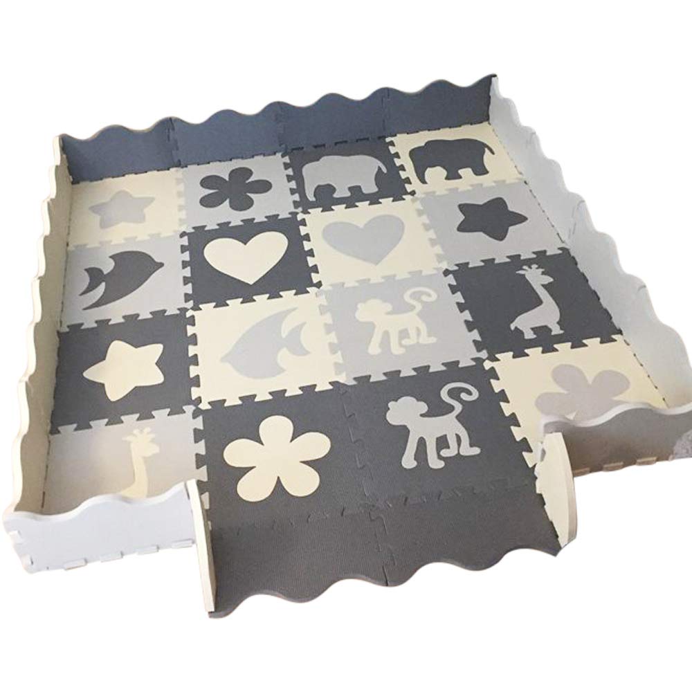 Baby Play Mat with Collapsible Fence Edging – Toddler Nursery Non Toxic Puzzle Play Mats for Children's Playrooms - Extra Thick (0.59”) Grey & White Interlocking Foam Floor Tiles Playmat