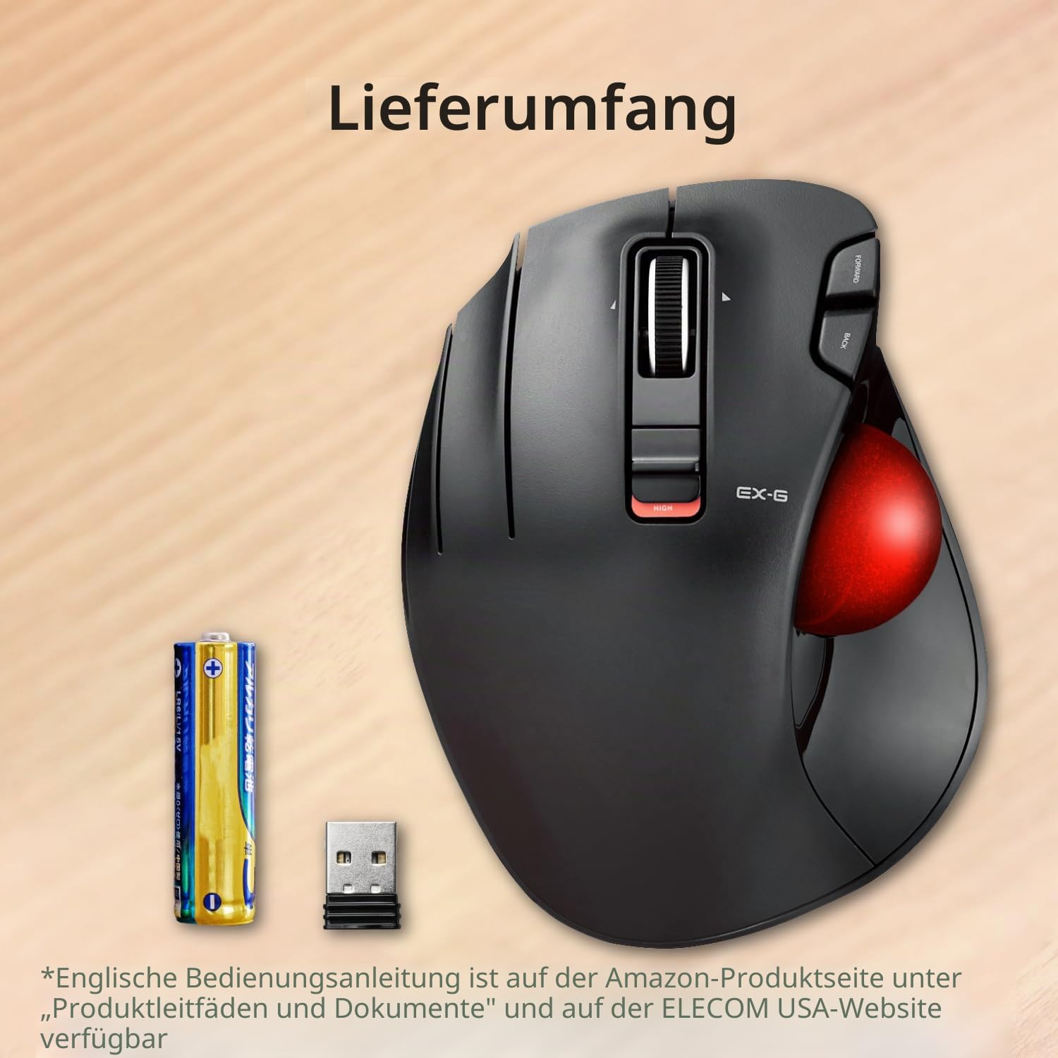ELECOM EX-G Trackball Maus, Linkshänder, 2.4GHz Drahtlos, Daumensteuerung, 6-Tasten-Funktion, Neigungsrolle, Ergonomisch, Für PC/Laptop, Kompatibel mit Windows 11/MacOS, Modell M-XT4DRBK-G