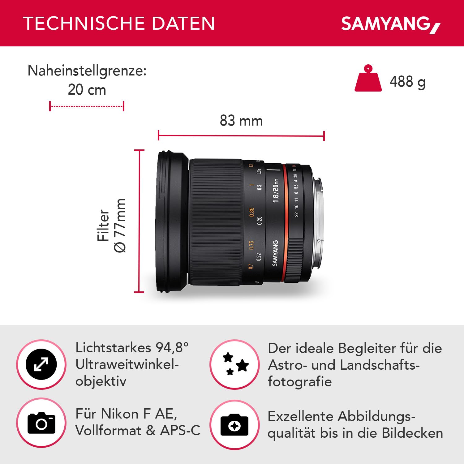 SAMYANG 単焦点レンズ 20mm F1.8 ED AS UMC ニコン F用 フルサイズ対応 Amazon.co.jp: SAMYANG 単焦点レンズ 20mm F1.8 ED AS UMC
