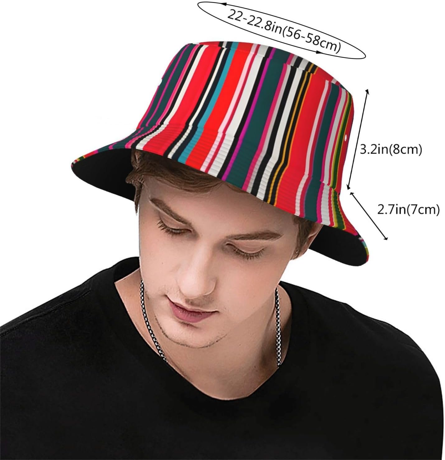 Colorful Stripes Print Sun Hat Outdoor Fisherman Cap Summer Bucket Hat Beach for Men Women Black