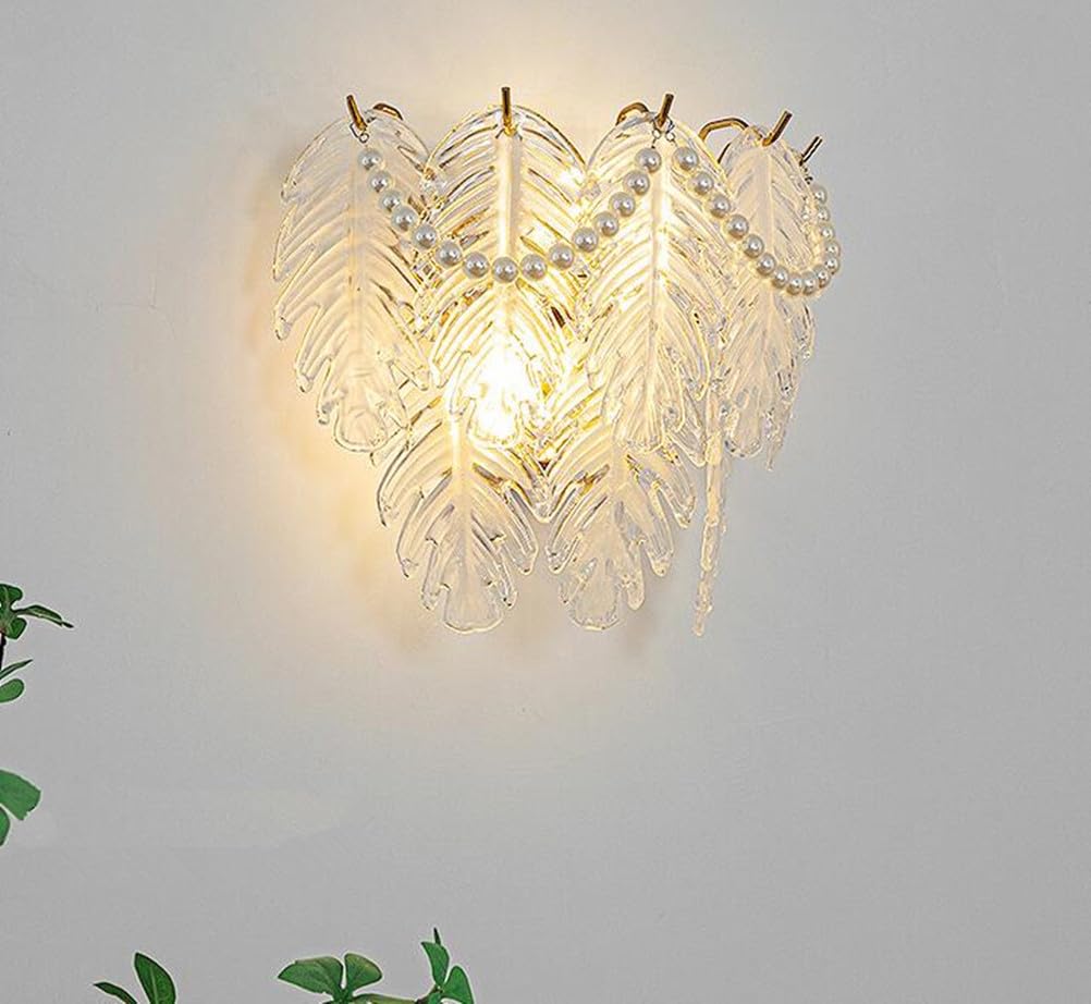 Estilo francés Aplique Moderno Nórdico Aplique de cristal Aplique Dormitorio Minimalismo Mesilla de noche Iluminación de pared salón Escalera pasillo E14*2 31 * 26CM