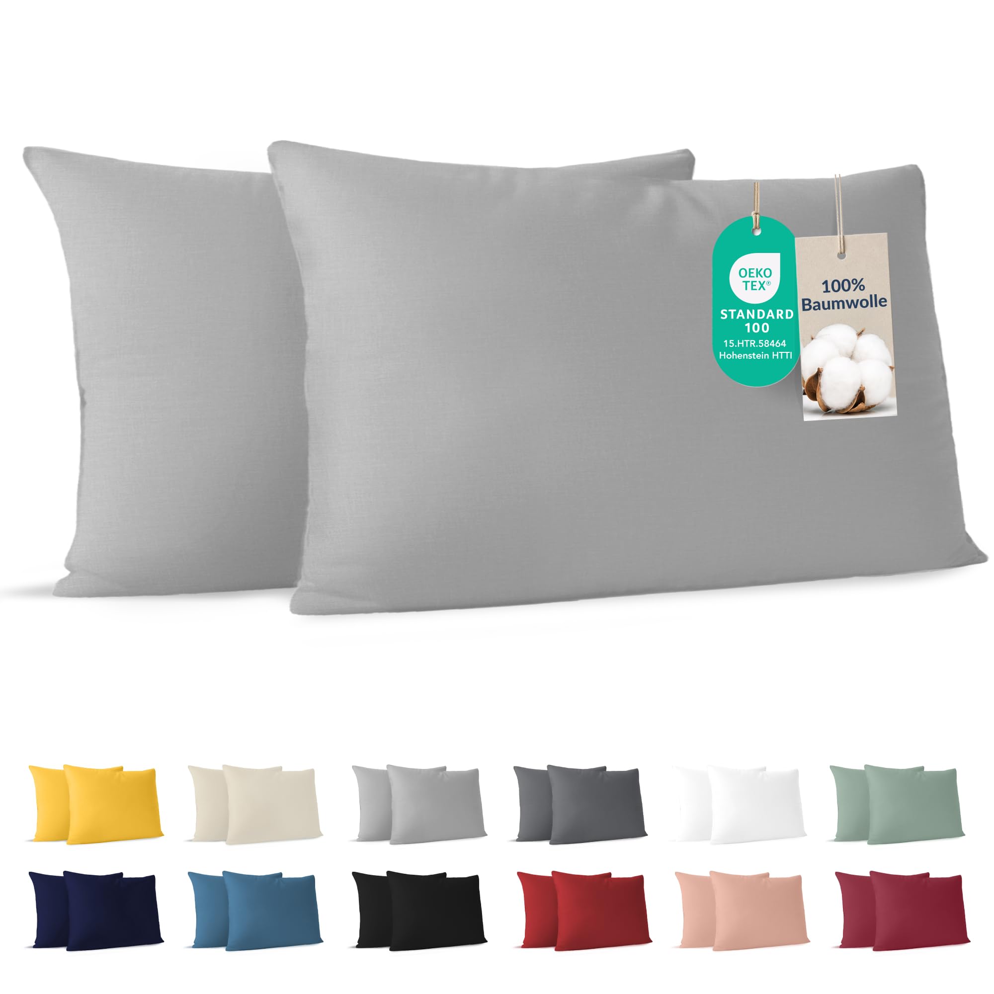 Dreamzie - Kissenbezug 30x50cm - 2er Set - 100% Baumwolle - Grau