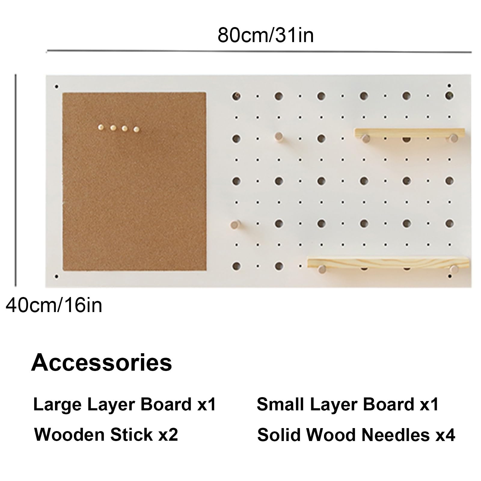 Kombinations-Organizer-Set aus Holz für Pegboard, Multifunktionale Stecktafel für Wand-Organizer, Bastelorganisation, Ornament-Ausstellung(White)