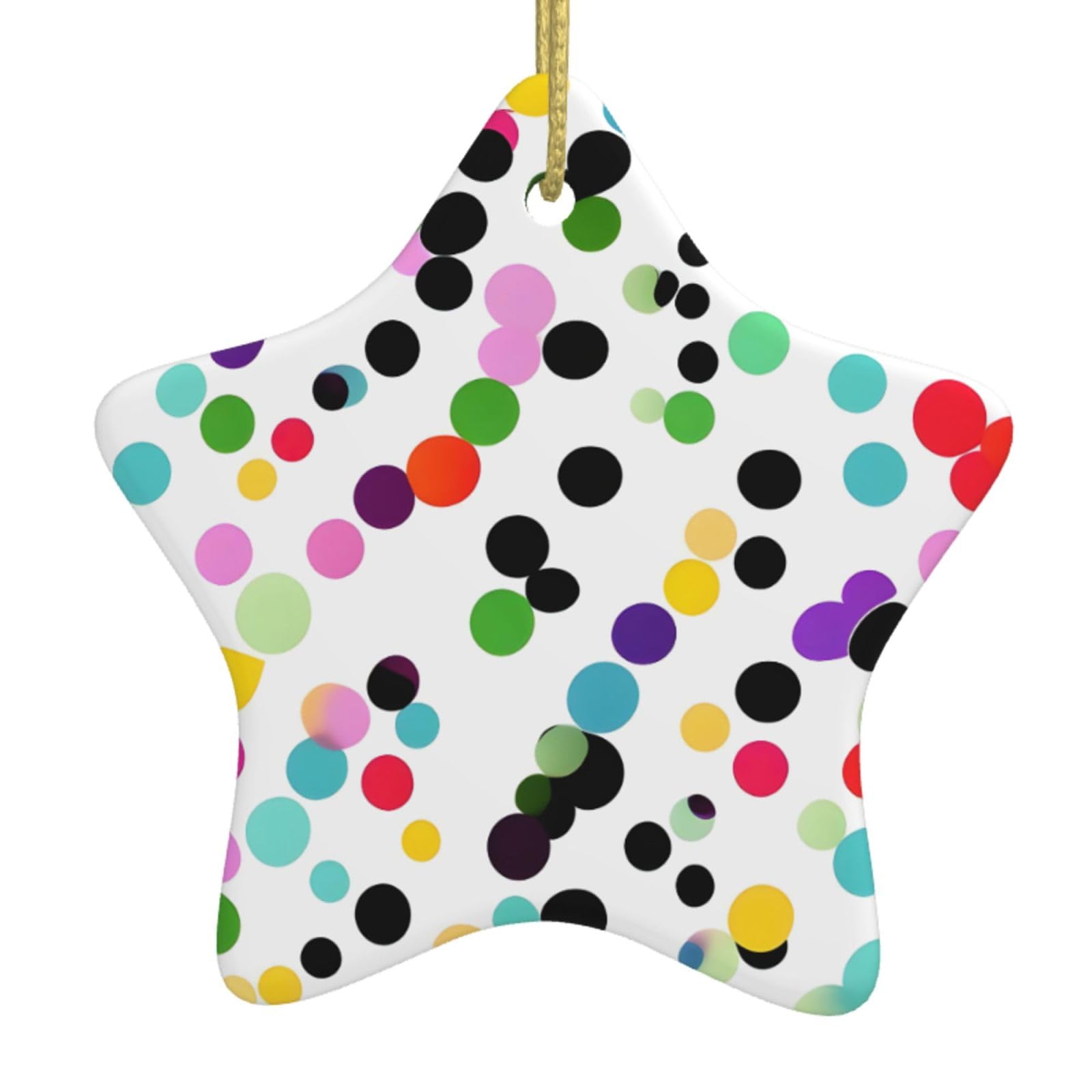 Nbtghga White Twister Polka Dots Print Christmas Ornaments, Ceramic Hanging Ornament, Round Shape Decorations