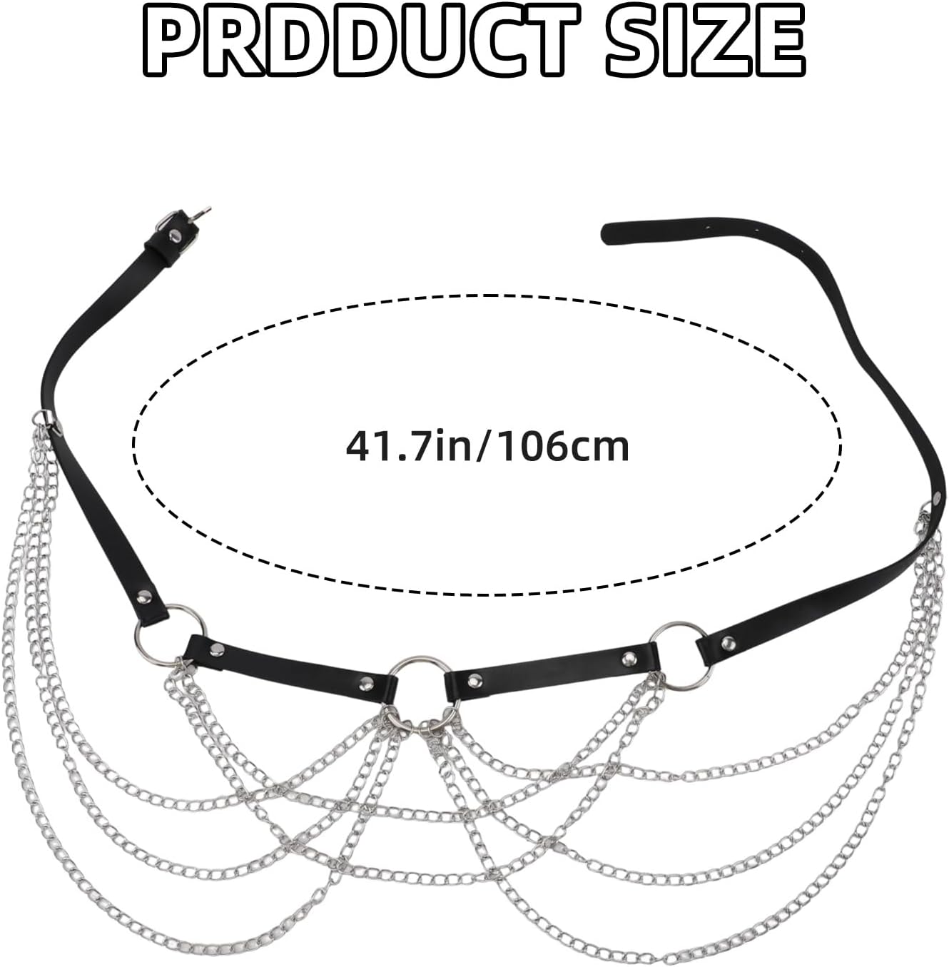 Black Punk Waist Chain Belt,Punk Body Chain Jewelry for Women,Goth Costume Accessories,PU Leather Adjustable Body Jewelry for Women Party Gifts Ladies(Fits Waist 29.92IN-39.76IN) - Image 2