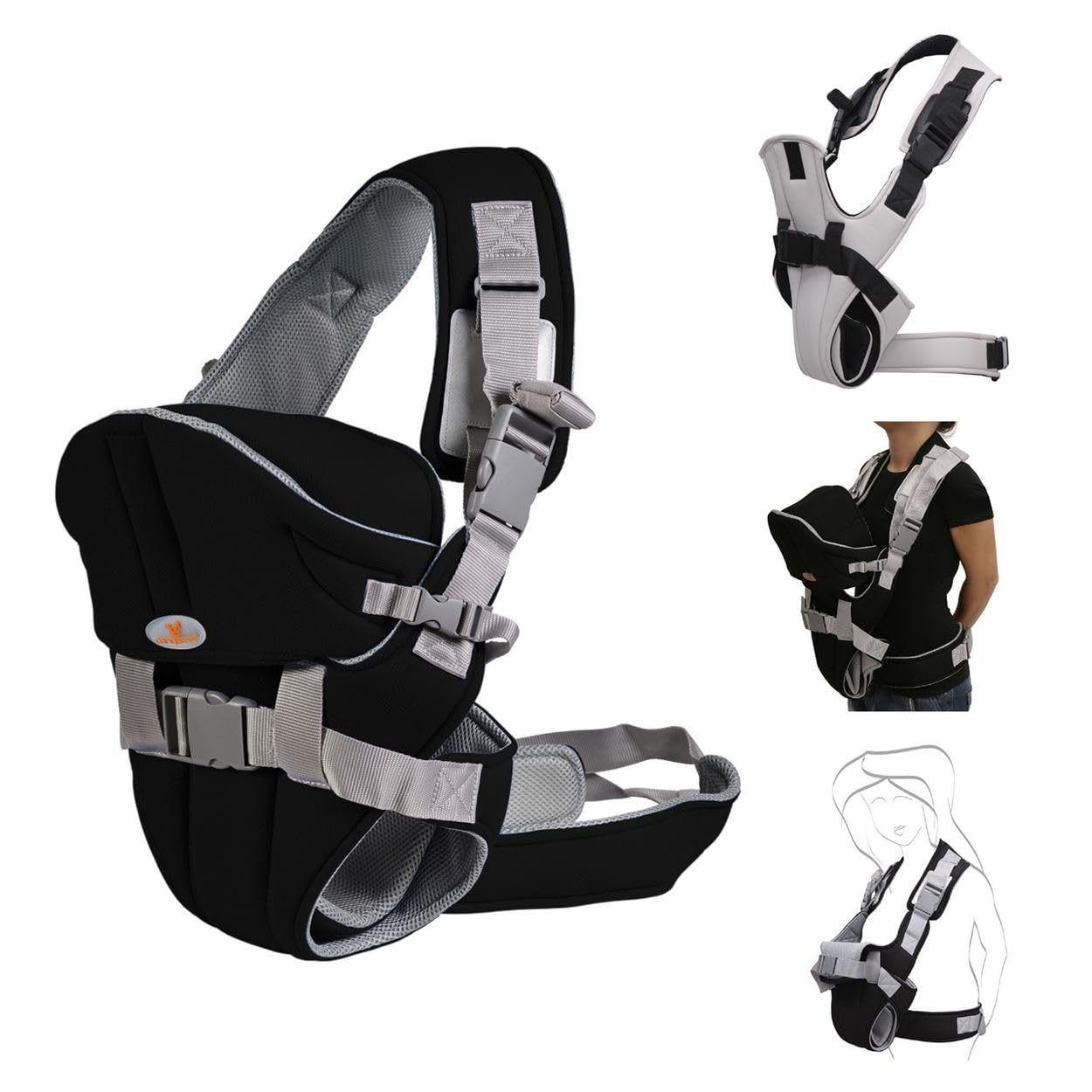 Porte-bébé Carry go 2 en 1 ventre et hanche de 3 mois à 1 an, Farbe:noires