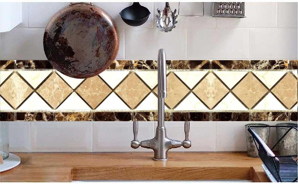 Peel and Stick Backsplash Decortaive Tile Stickers Waist Line Retro Mosaic Wall Sticker Kitchen Cabinet Toilet Border (10x600 cm, Mosaic Tiles B)
