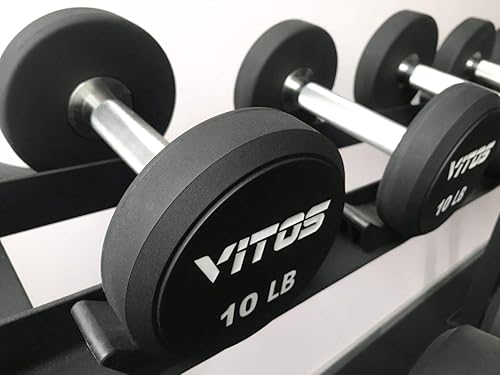 Miniatura 3 de Vitos Mancuernas comerciales de uretano de poliuretano termoplástico, mango cromado endurecido, disponible de 5 a 150 libras, solo un par