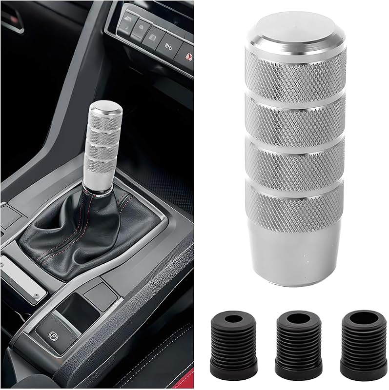 Manopla de Câmbio Automotivo Ywdiml em Alumínio, 95 mm, com 3 Adaptadores de Rosca M8, M10 e M12 x 1,25, Prata