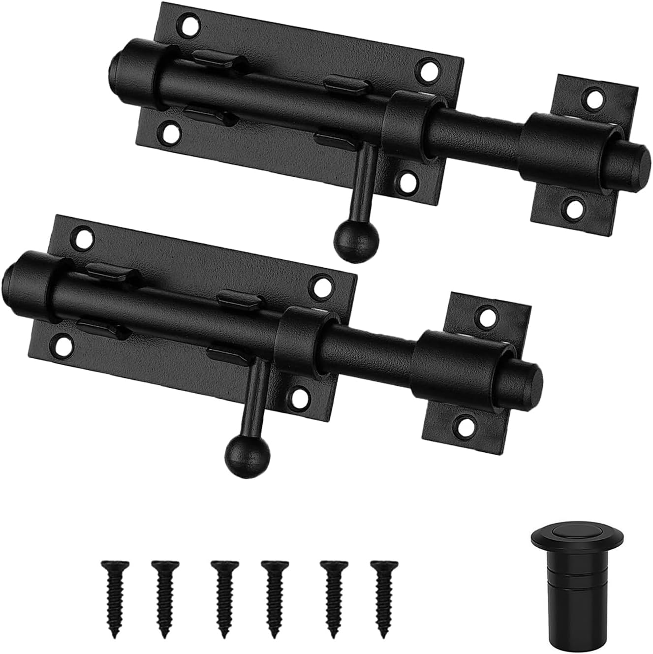Sliding Bolt Gate Latch Black, 5 Inch Heavy Duty 304 Stainless Steel Barrel Bolt Door to Floor with Padlock Hole, French Door Bolt Latch Interior Door Latches Security Lock Hardware 2 Pack