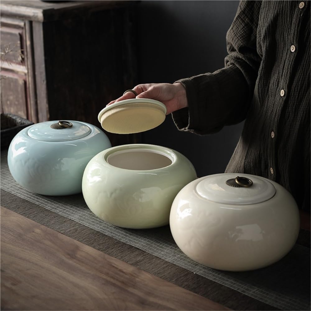 Ceramiczny pojemnik na herbatę, słoik do przechowywania herbaty z pokrywką, szczelny słoik, kreatywny, prosty, duża pojemność, szczelny słoik, chiński zestaw do herbaty, pojedynczy słoik, pojemnik n