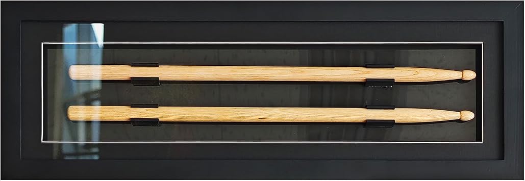 Wooden Drum Sticks Display Frame, Solid Pine Wood, Holds 1 Pair | Solid Pine Wood Frame, Clear Acrylic Panel, Fits 5A 5B 7A Sticks, Wall Mounted, Music Decor, Gift for Drummers & Musicians