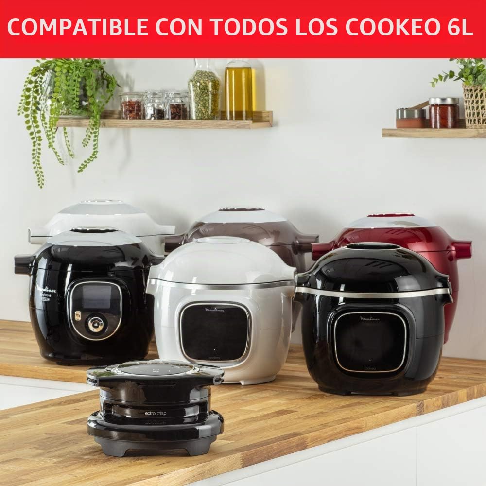 Moulinex Extra Crisp EZ1508 - Tapa accesorio para Cookeo, 4 funciones automáticas, asa, cocina al grill, fríe con aire y postres, cocina saludable, recetario digital