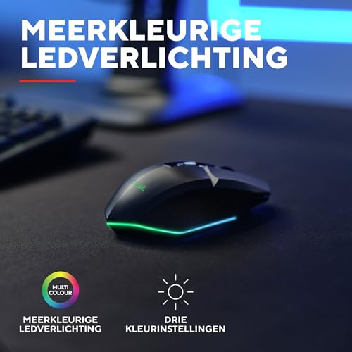 GXTrust 1108 Vylax Oplaadbare Draadloze Gaming Muis, 80 Uren Batterijduur, 800-4800 DPI, LED Verlichting, Opbergbare USB Receiver, 6 Knoppen, RGB Gaming Mouse voor Laptop Computer PC, Zwart - Afbeelding 6