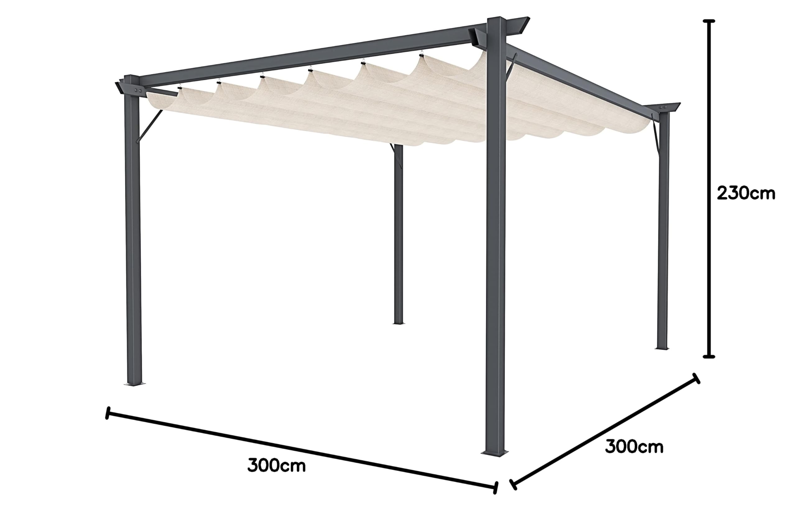BRICOZONE Pergola Gazebo Giardino Telo Retrattile Pergolato Impermeabile Richiudibile Struttura In Acciaio Terrazzo Balcone Veranda Patio Piscina Esterno Design Moderno Elegante Beige (3 x 4 M)