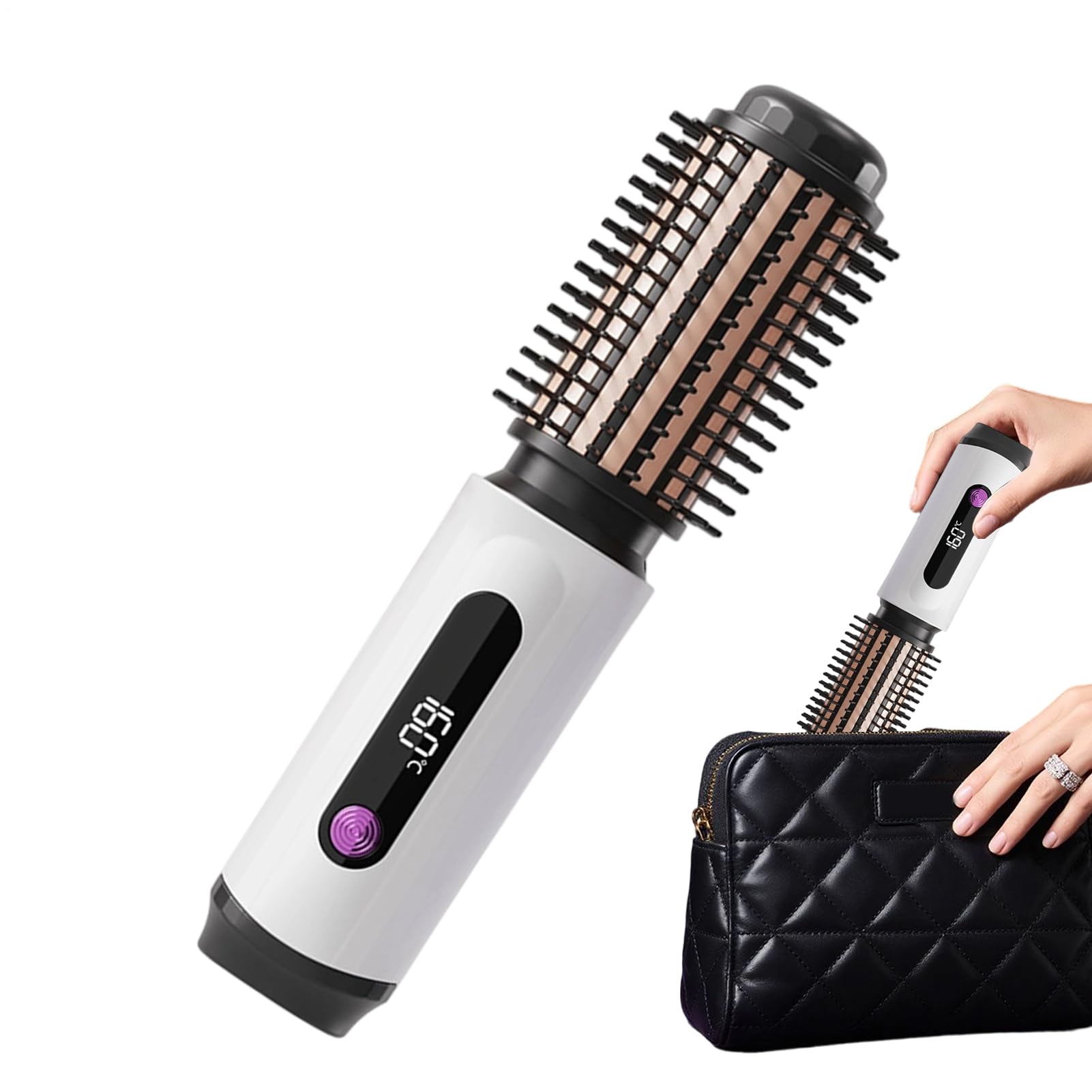 Heated Curling Brush – 2600 mAh Ionic Curler Comb Wand, Hair Styling Tool, Temperature Adjustable Brush | Women Men Salon Blowout Look Less Frizz Boost Shine Damage Styling Uses