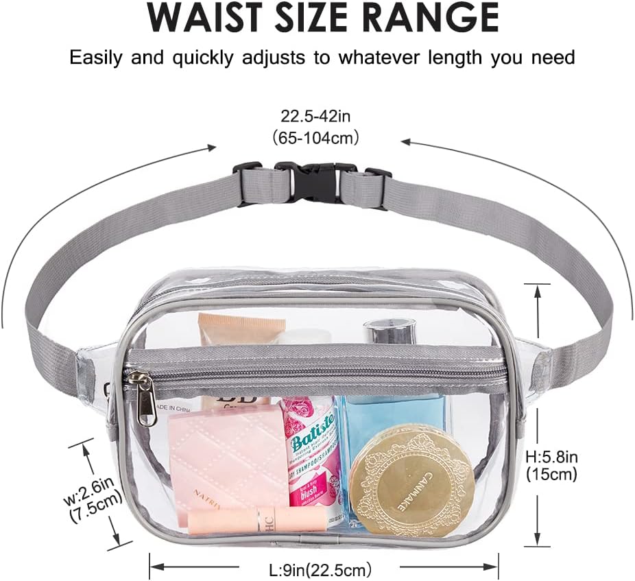 Clearworld Fanny Pack, Clear Fanny Pack for Women Men, Stadium Approved Waist Pack with Adjustable Strap,Fashion Belt Bag for Festival, Games,Travel and Concerts,Gray - Image 3