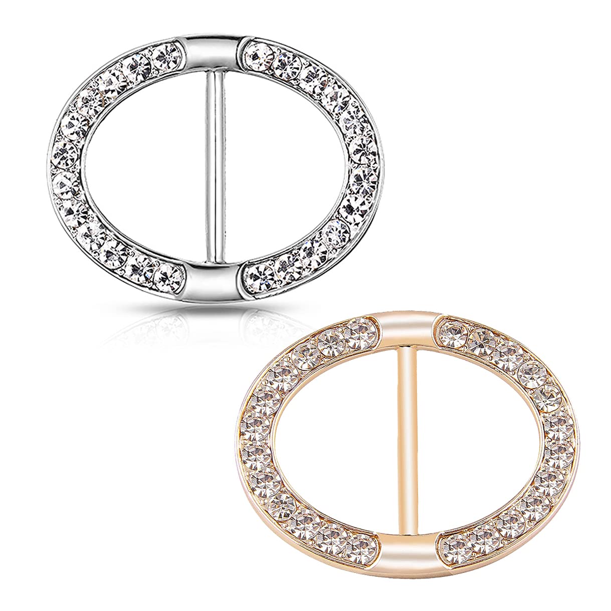 WULI PEACH Silk Scarf Ring Clip Buckle, Crystal Rhinestone Oval Buckles Scarf Jewerly Rings and Slides for Neckerchief (Oval Shape Set)