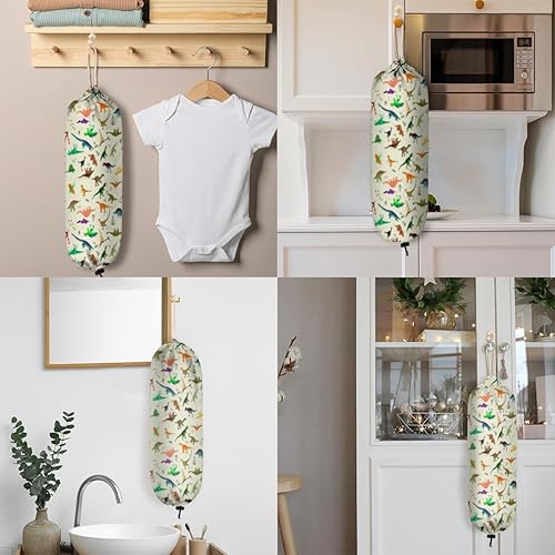 Miniatura 6 de Organizador de bolsas de plástico con diseño de animales de dinosaurios, organizador de bolsas de plástico para colgar en la pared, dispensador de