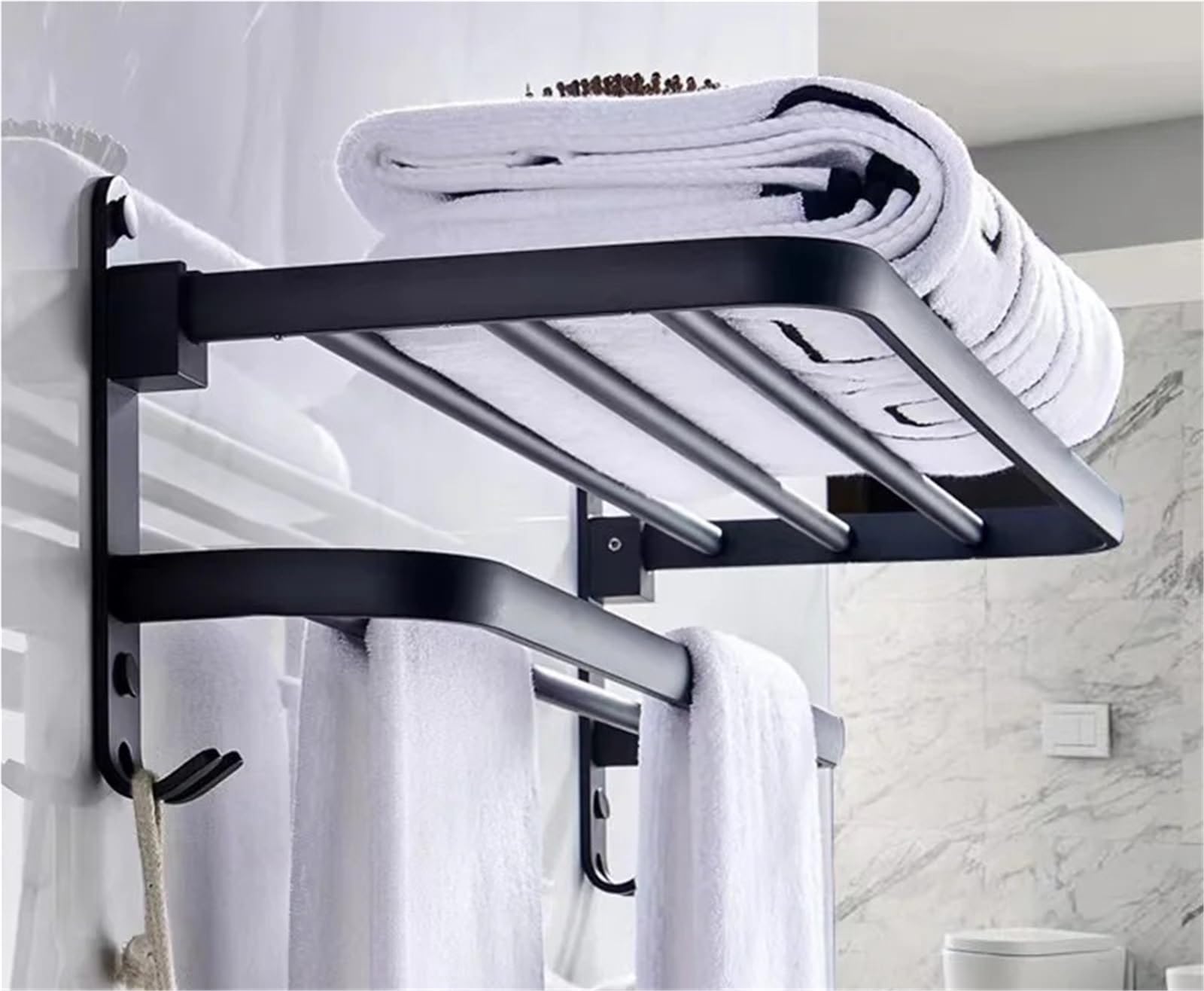 Estante de Almacenamiento for Inodoro 40-60CM, toallero Plegable montado en la Pared no Perforado, baño Aluminio con Espacio Gris para Toallas(2-40CM)