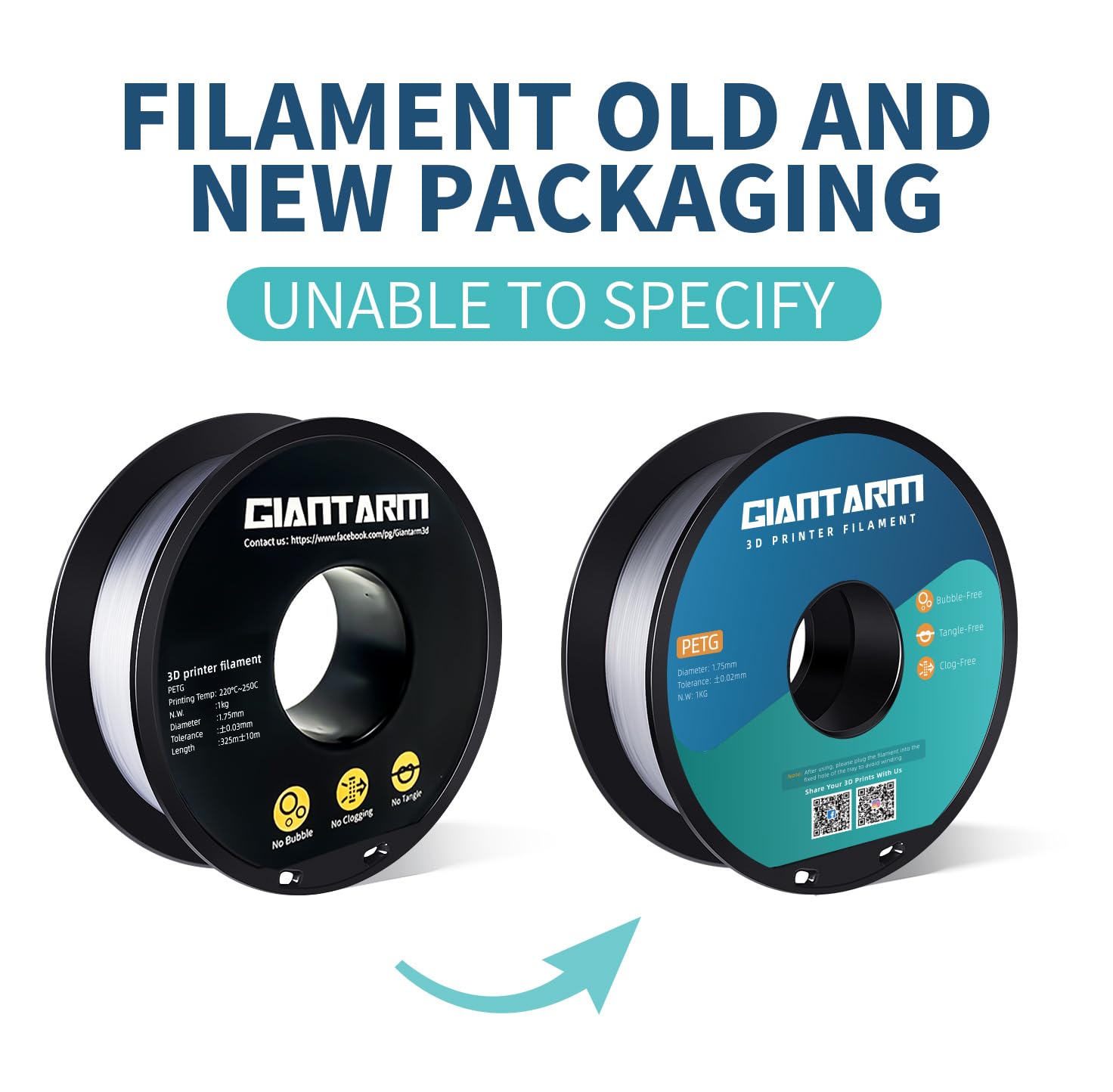 PETG Filament per Stampante 3D, GIANTARM PETG Filament 1,75mm, Dimensional Accuracy +/- 0,2mm 1kg, Transparen