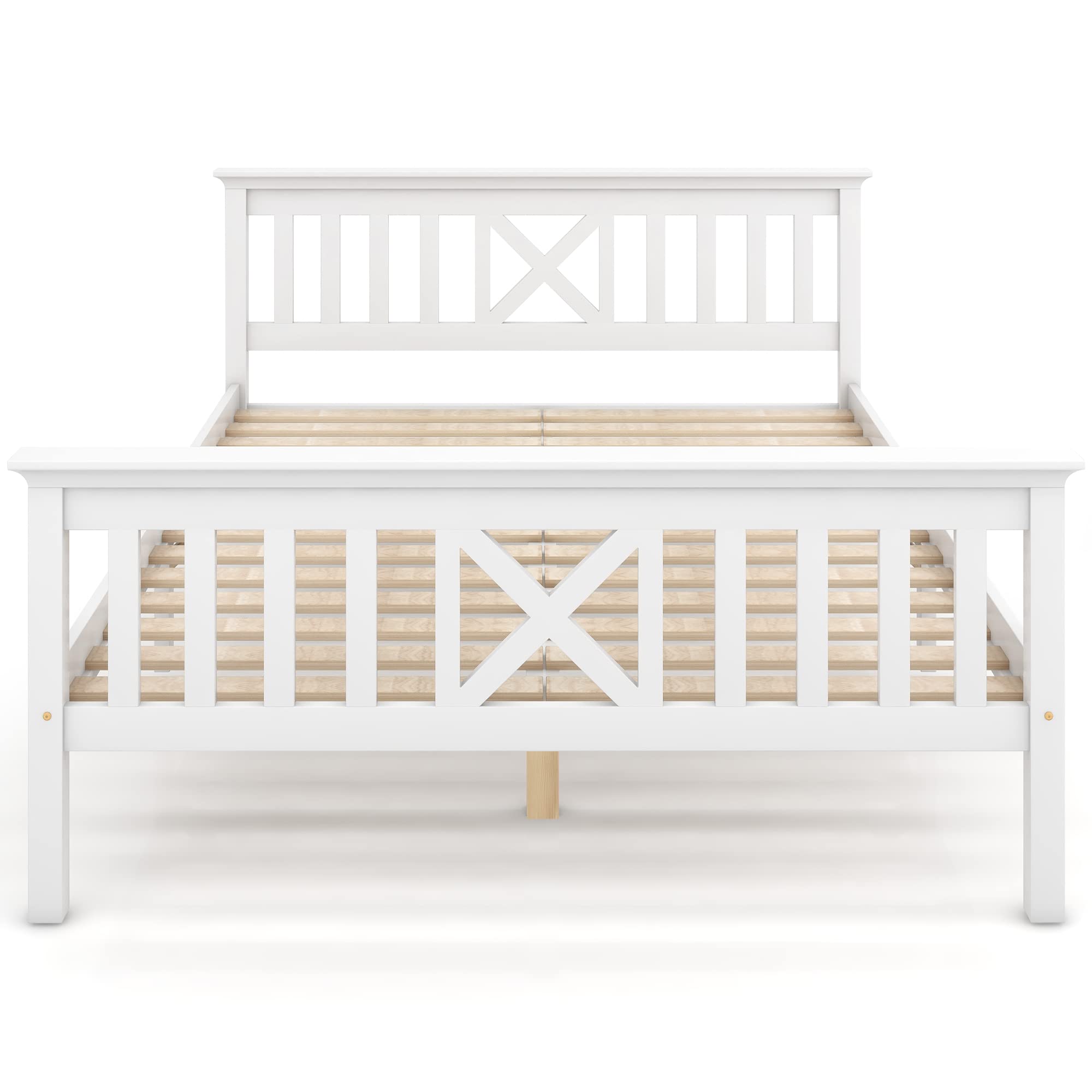 Shye Letto matrimoniale in legno massello con rete a doghe, letto in legno con testiera – Lettino per bambini in pino massiccio bianco (140 x 200 cm)