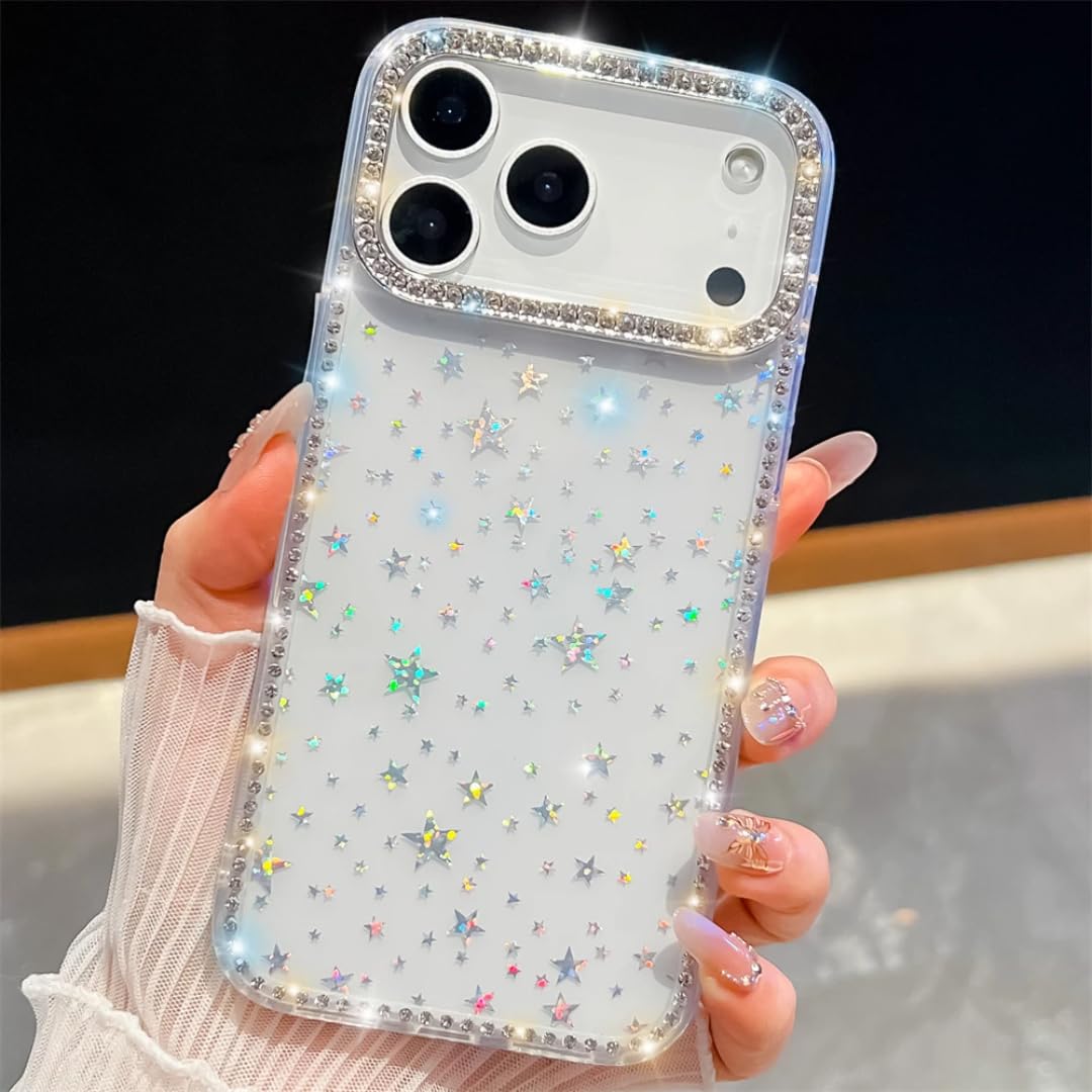 Coque luxe rigide iPhone 17 Pro acrylique premium transparente ornée de strass