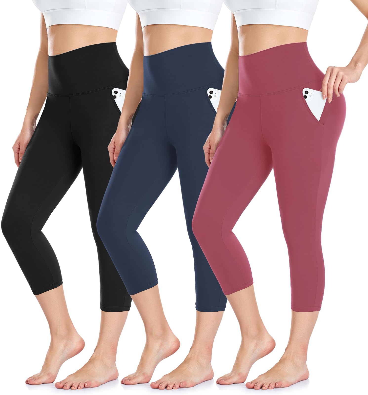 ACTINPUT Mallas Deportivas Mujer Capri 3/4 Leggings con Bolsillos - Cintura Alta Pantalones Deportivos Elásticos y Opacos para Fitness, Yoga, Running y Deporte