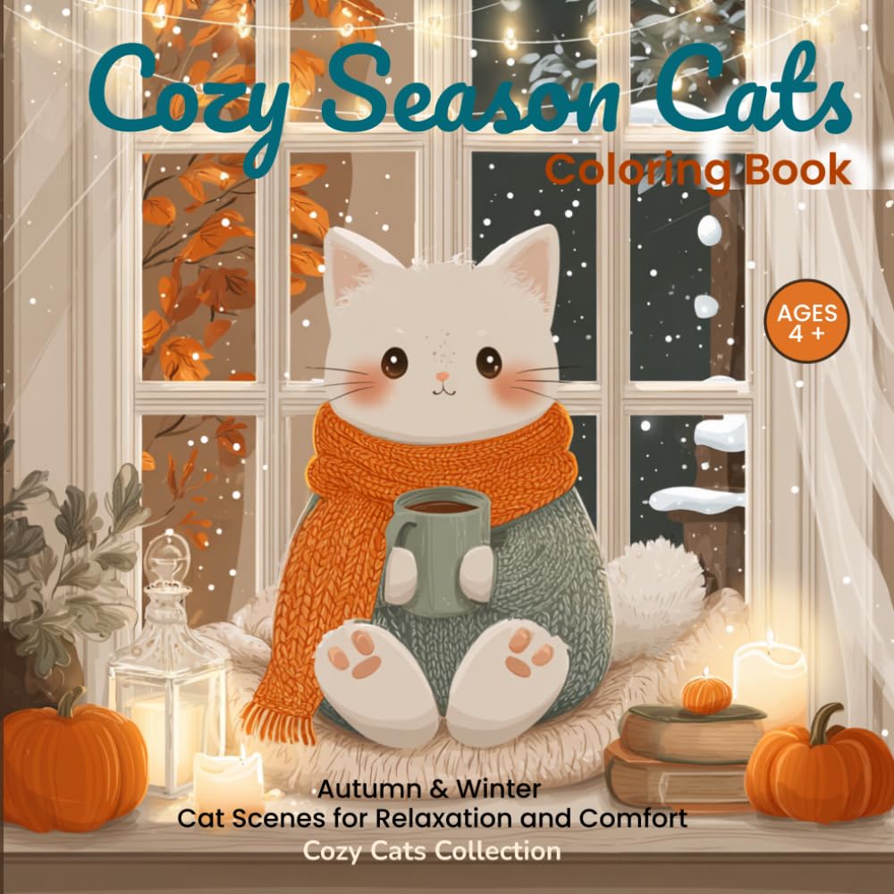 Cozy Cats Autum & Winter Coloring Book: Fun and Easy Cat Coloring Pages for Kids Ages 4–8 (CUTE COZY CATS COLLECTION)