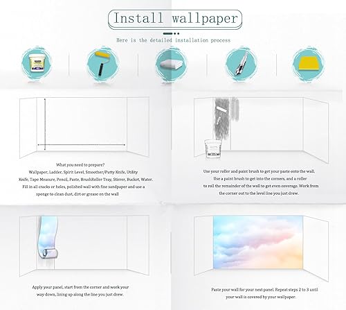 Miniatura 6 de Pink Cloud Mural Wallpaper for Bedroom Living Room Kids Room Colorful Rainbow Wallpaper (Not Peel n' Stick)