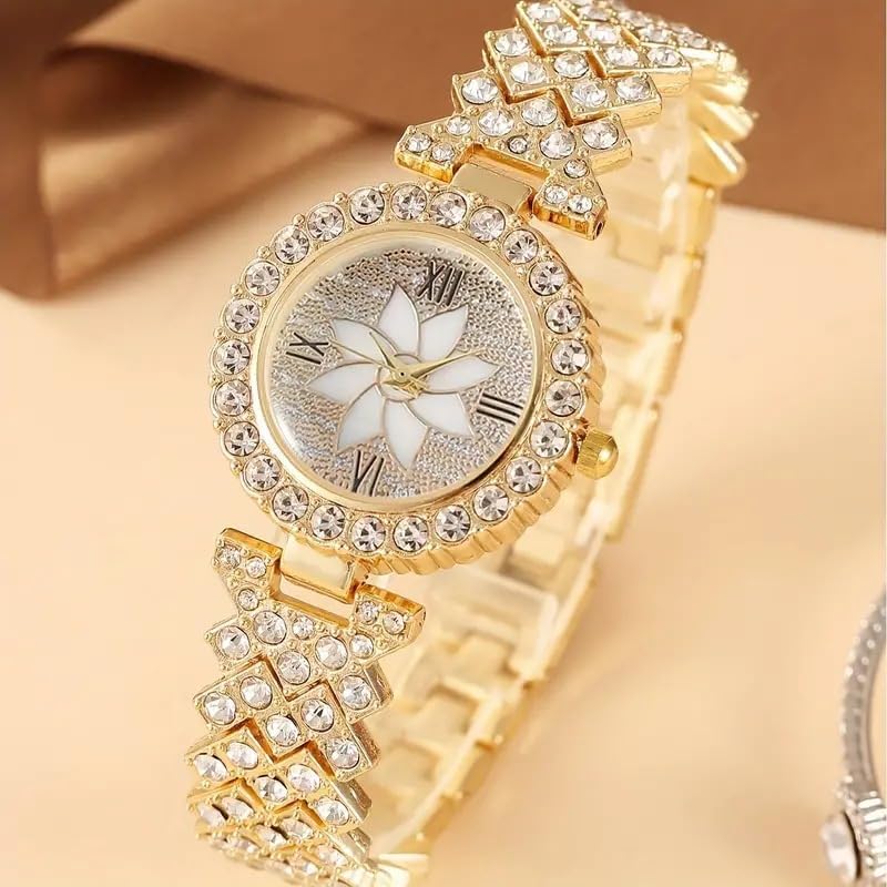 3Pcs Women Ladies Luxury Watches Wholesale Flower Diamond Bracelet Watch Round Dial Analog Quartz Wristwatches - Image 2