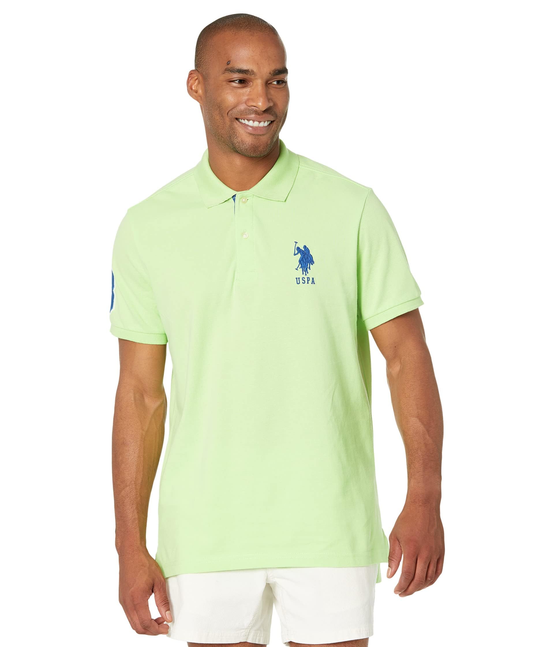 U.S. Polo Assn. Men's Short-Sleeve Polo Shirt with Applique, Casual Summer Slim Fit Polo Shirt with Contrast Color Small Paradise Mint