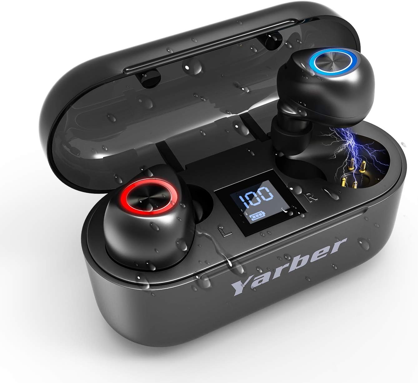 Yarber TWS Wireless Bluetooth Earbuds Lightweight Stereo Bluetooth 5.0 Headset with Mic IPX7 Waterproof Digital LED Display