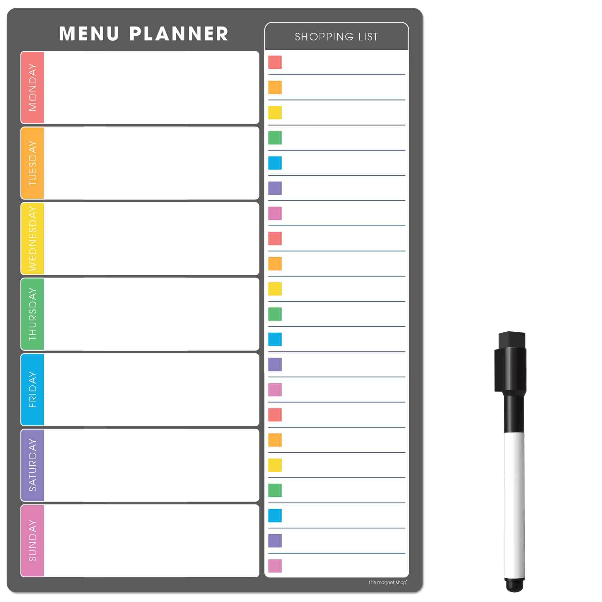 TMS Magnetic Meal Planner for Fridge | Made in the UK | Weekly Meal Prep Whiteboard, Calendar or Organiser for Work or Family Planning (Charcoal & Multi-Colour, A4 (30 x 21cm))