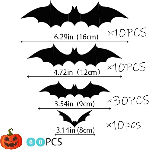 Miniatura 2 de Decoraciones de Halloween, 60 unidades reutilizables 3D de murciélagos aterradores, decoraciones de Halloween, calcomanías para decoración del hogar