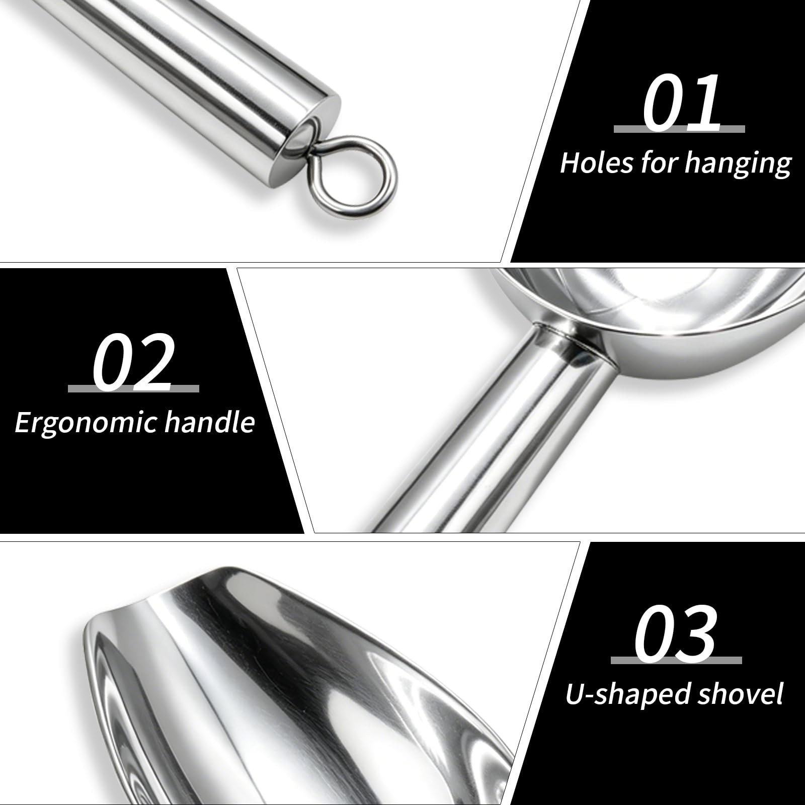 Paletta per Ghiaccio in Acciaio Inox Paletta per Farina Pala Ghiaccio per Ghiaccio, Farina, Caffè,Alimenti,Dolci Paletta Dosatrice per Cucina, Bar, Buffet,Festa Food Scoop