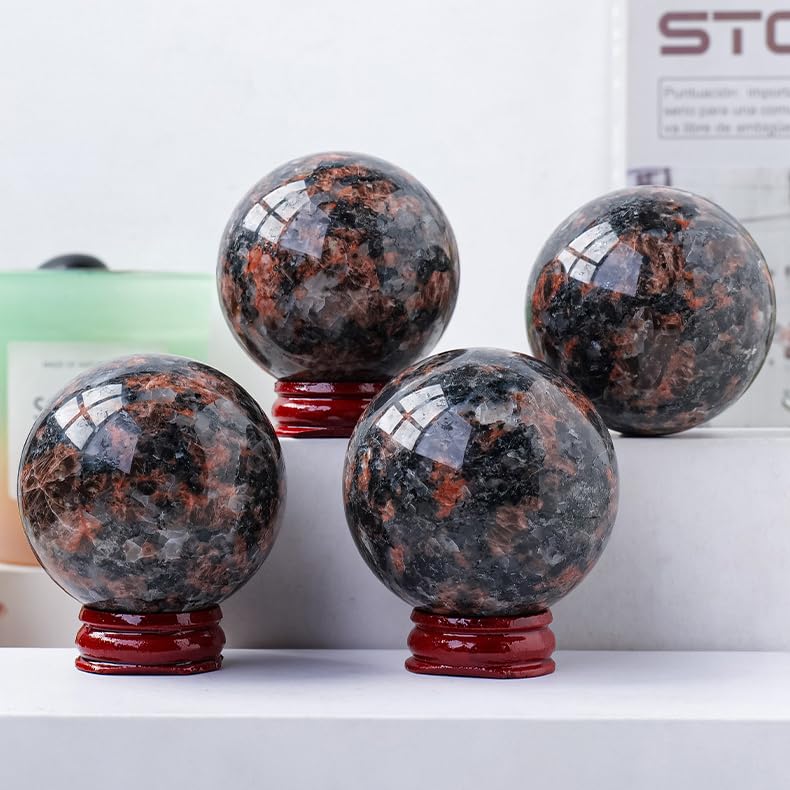 Quartz hématoïde boule cristal de roche rouge lithothérapie avec socle - 3