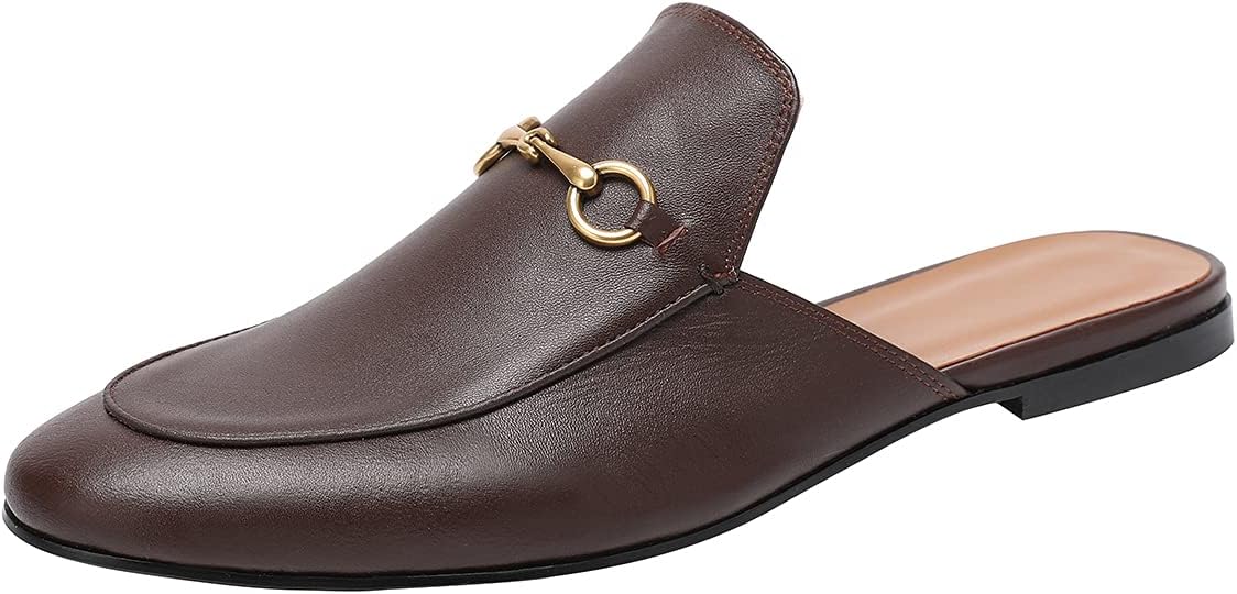 Men's Mules Clog Genuine Leather Slip On Flats Backless Loafers Slippers Casual Shoes Brown