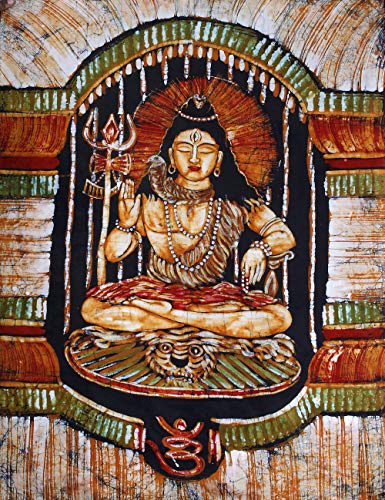 Shiva Peinture Batik Coton Tenture Murale Indienne Décoration Salon