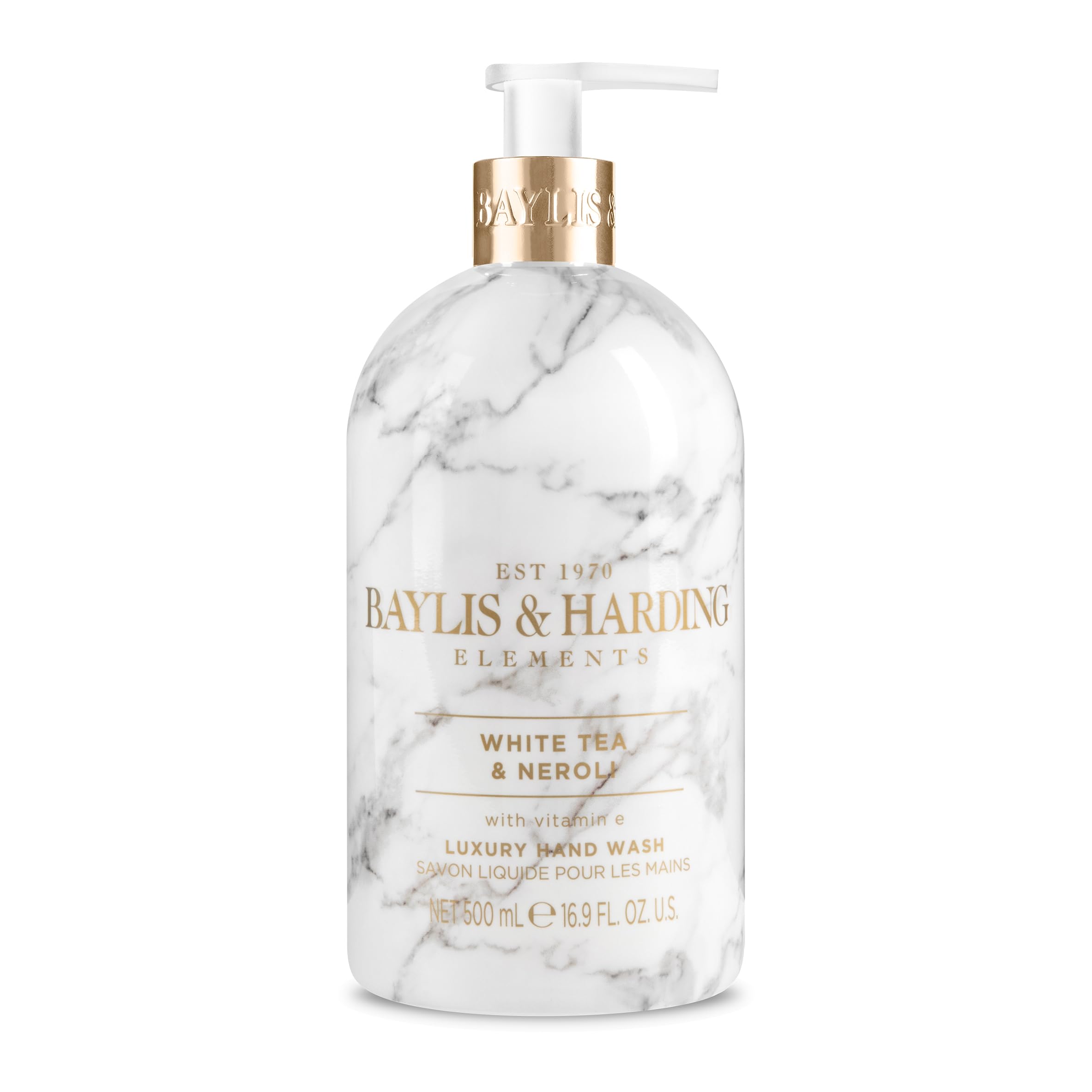 Baylis & Harding Liquid Hand Soap Wash with Dispenser, Elements, White Tea & Neroli, 16.9oz/500ml