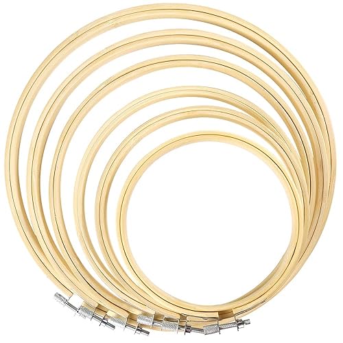 Caydo 6 PCS 6 Sizes Round Embroidery Hoop Cross Stitch Frame Bamboo Circle Embroidery Ring 10 cm to 25 cm for DIY Art Craft Sewing - 6 Size