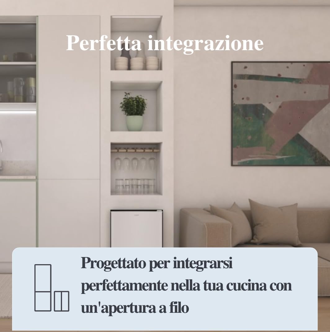 CANDY Mini Bar 42 Litri Frigorifero Compatto Sottotavolo, Statico, Silenzioso 37 dB, Classe E, 51 x 45.2 x 47.9 cm (AxLxP), Libera Installazione, Apertura Porta Destra, Bianco, CHASD4351EBC