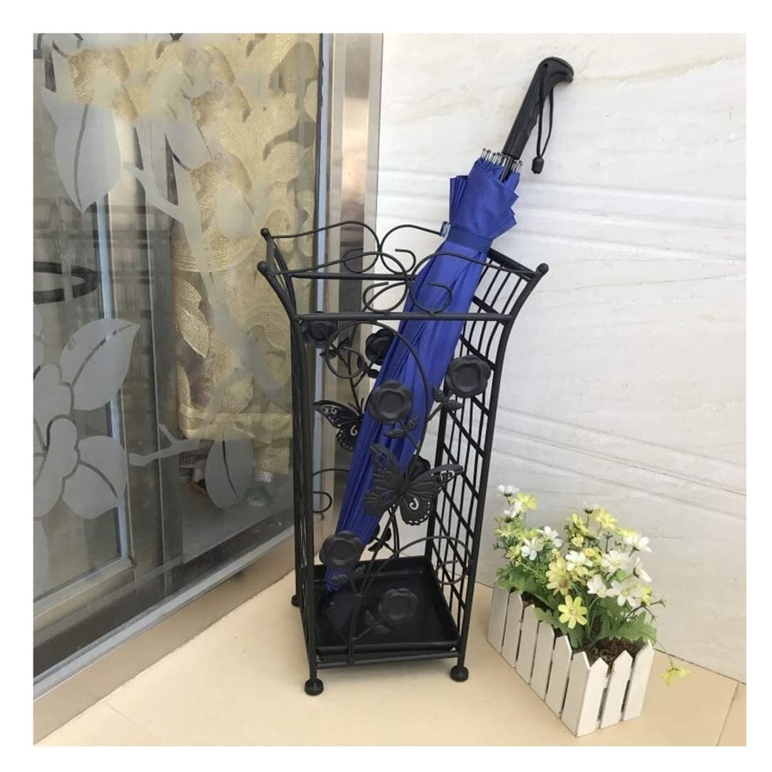 Porte-parapluie rétro en fer forgé avec bac d'égouttage amovible pour entrée