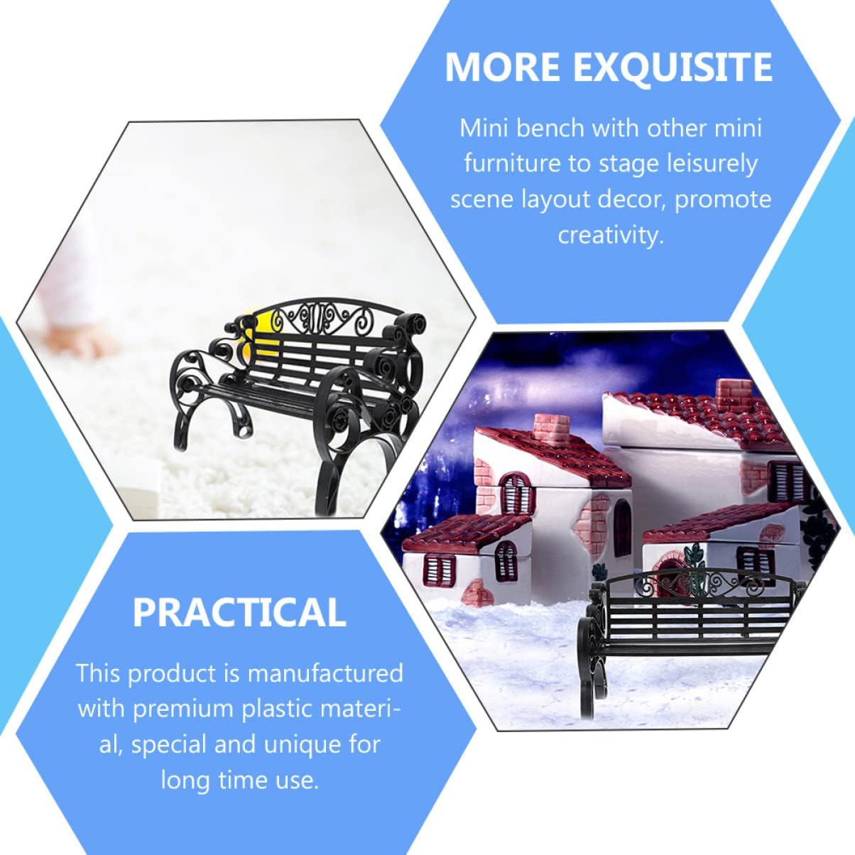 jojofuny 2Pcs Miniature Park Bench Models, Black 1:12 Dollhouse Furniture, Realistic Mini Outdoor Bench Decor for Dollhouse, Micro Landscape, Photography Props, Garden and Patio Display for Collectors