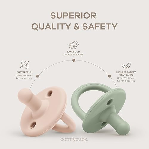 Miniatura 3 de Comfy Cubs Chupetes para bebé, paquete de 5 para más de 0 meses, forma de pezón suave similar al pecho, chupete de silicona compatible con CPSIA