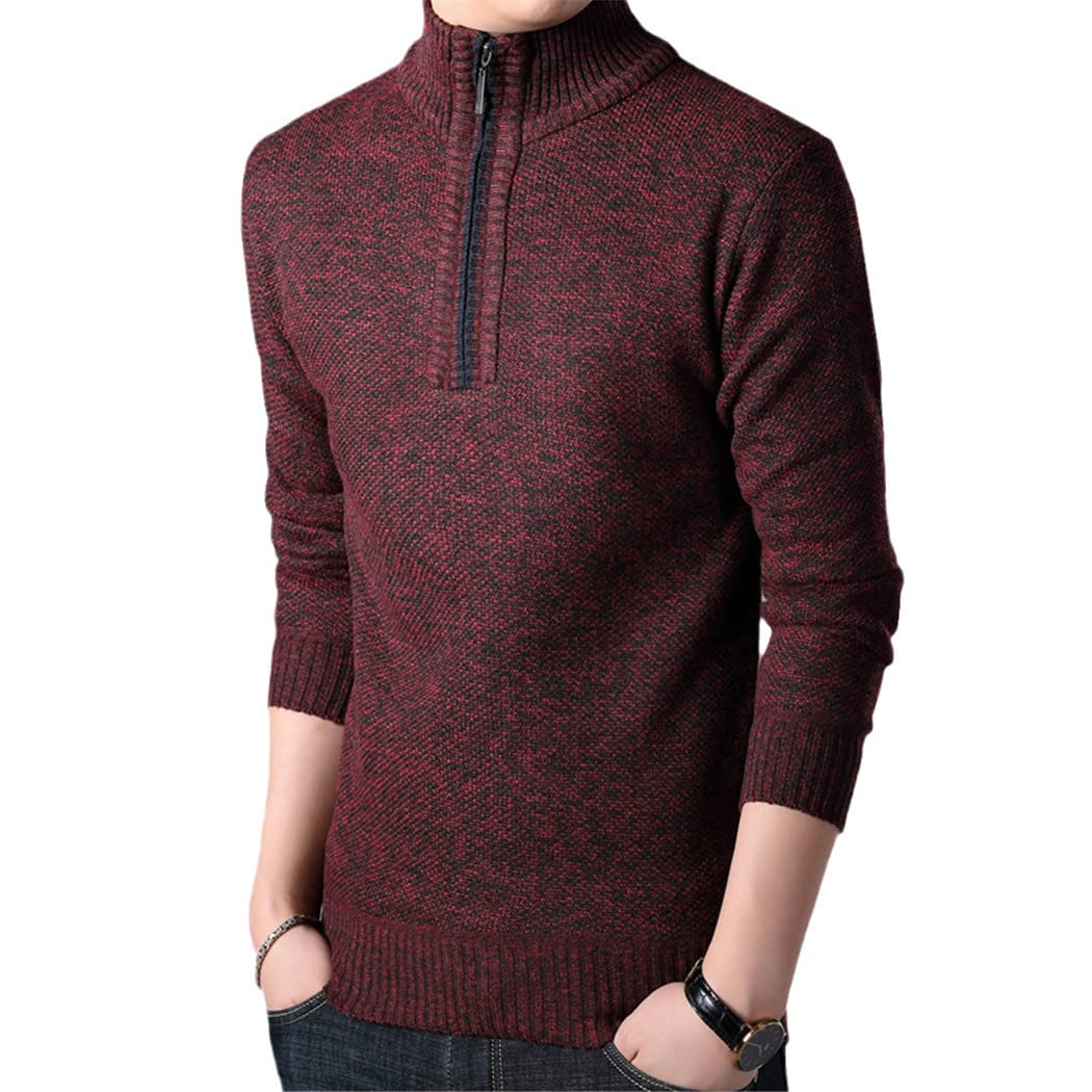 Pull col roulé tricot épais homme rouge vin coupe ajustée - 6