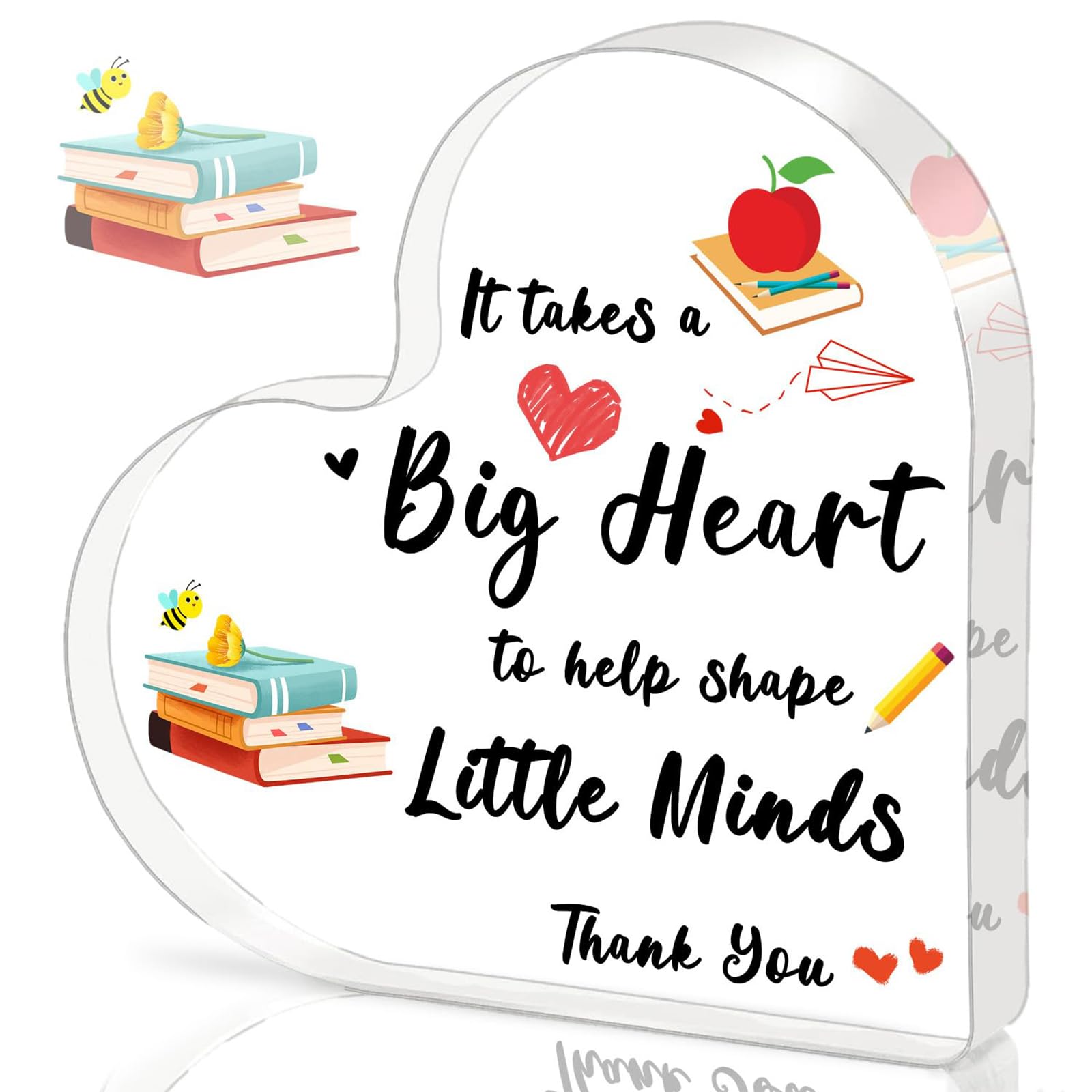 Yunvisty Women's Red Teacher Gifts Appreciation Day Heart Sign Decoration For Men Best Teacher Gifts Leaving Gift Personalised Thank You For Classroom, Teacher’s Day Gift, School Office Desk Decor