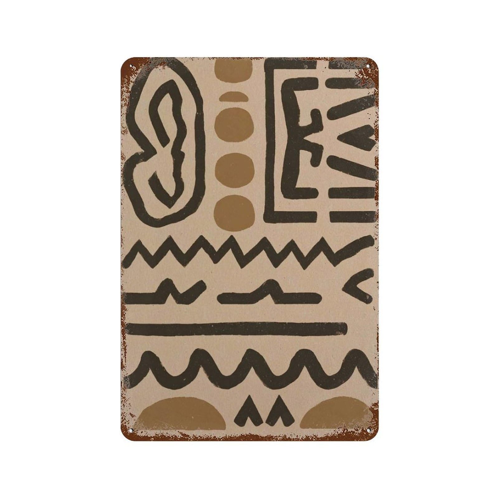xiaoxiaoshen African Tribal Modern Mudcloth Minimalist Ethnic Boho Abstract Eh Tone Pattern Wall Decor Art Metal Tin Poster Modern Home Decor Art Home Bar Shop Decorations Vintage Sign 30x20cm