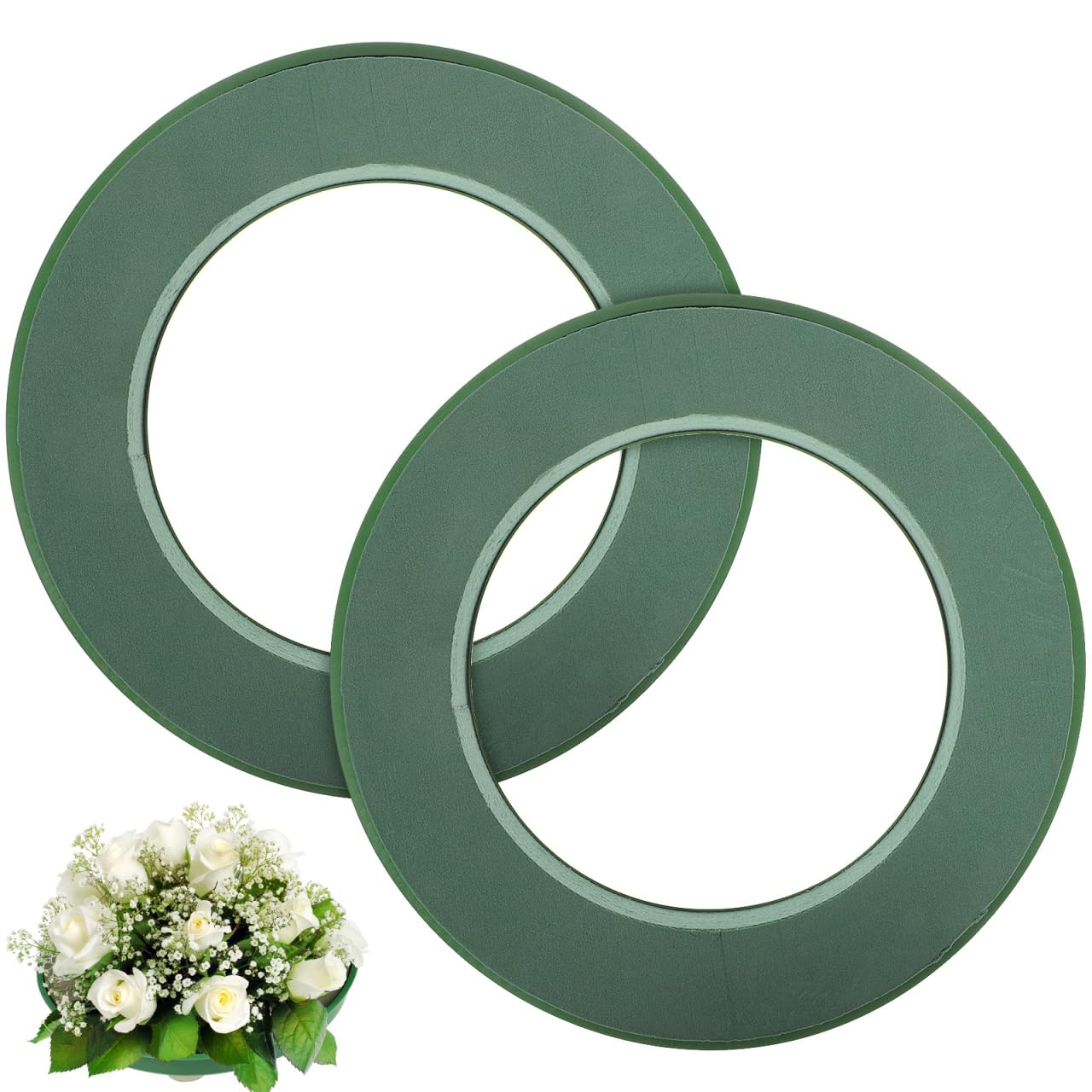 Garneck 2pcs 11.8inch Wet Floral Foam Ring with Suction Cup: Green Round Foam Blocks for Artificial Flower Arrangements Bouquet Holder Wreath for Wedding Car Holiday Centerpiece Table Decoration-image-39